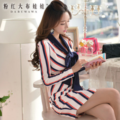 Ladies dress big pink doll summer 2015 new temperament stripe slim fit long sleeve dress