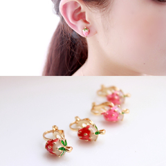 Email Korean cute pink little Strawberry non-pierced earrings ear clip earrings ear nail ear bones clip