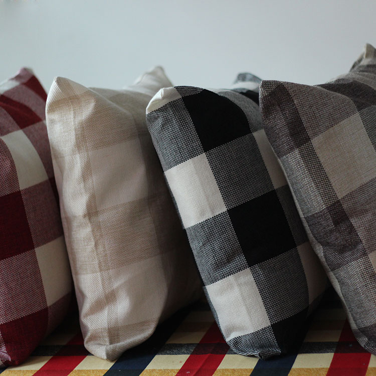 亚麻靠垫简约沙发椅子汽车办公室黑白格子床头靠枕抱枕套不含芯
