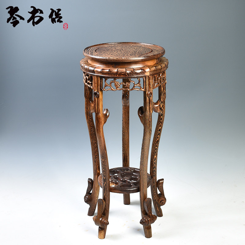 红木花架实木客厅室内落地花架家用花几花盆景架鸡翅木质中式花架图片