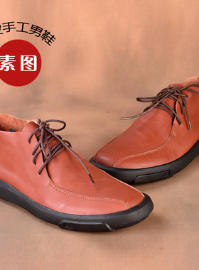 春秋素人纯手工胶粘圆头休闲皮鞋
