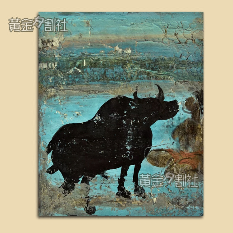 黄金分割社 纯手绘油画 现代无框画 别墅酒店装饰画春天的大水牛