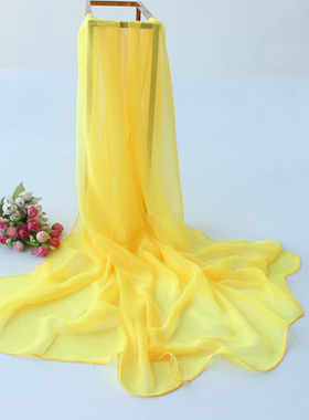 乔其纱巾金黄色丝巾女纯色围巾韩版纯色披肩防晒纱巾女围巾沙滩巾