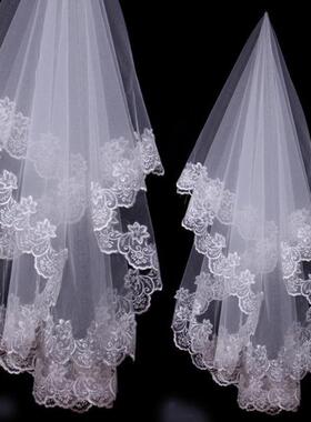白色新娘头纱1米5韩式蕾丝结婚纱礼服配件新款包邮 Wedding Veil