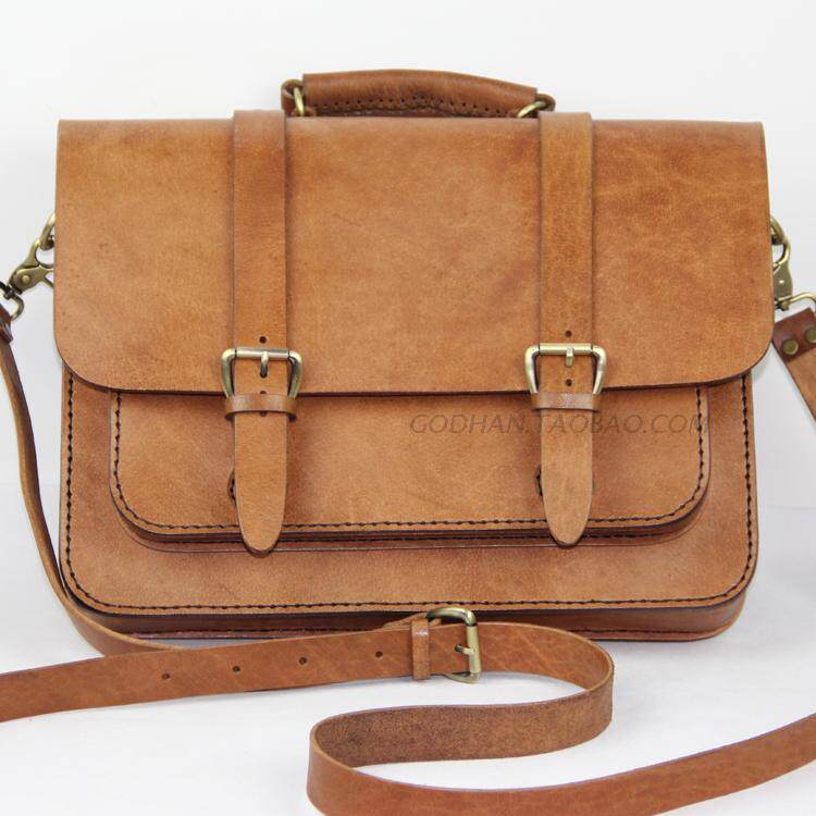 新款单肩斜跨手提真皮包头层硬牛皮植鞣皮商务休闲定型邮差