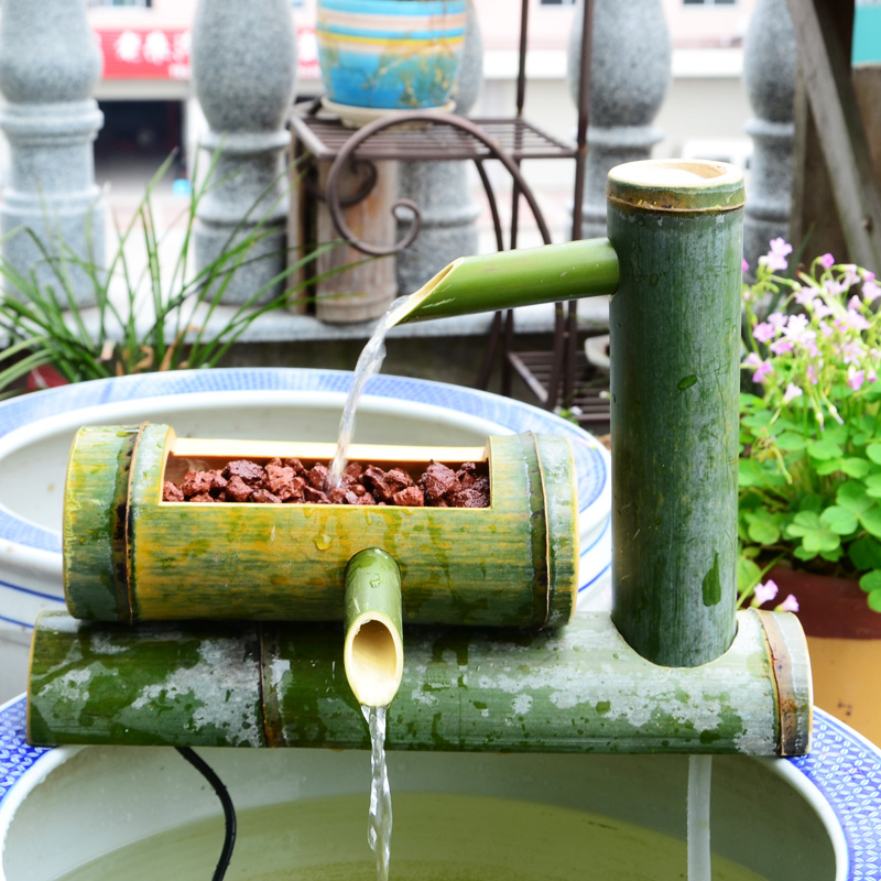 鱼缸竹流水过漏 田园风竹子流水器 石槽鱼缸鱼池过滤摆件加湿器