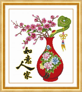 印花十字绣小件如意人家线绣新款花瓶卧室小幅简单新手自己绣手工