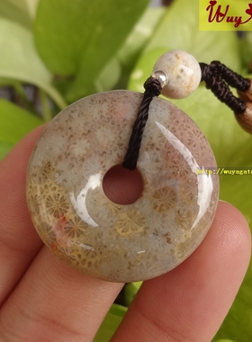 天然珊瑚玉多彩蓝色平安扣吊坠女