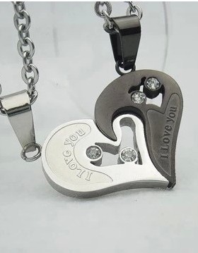 钛钢情侣项链吊坠心心相印