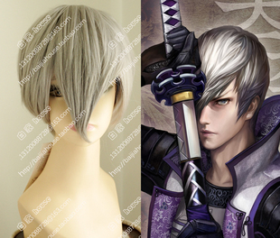 特价cosplay假发 战国BASARA3 石田三成 中灰色 加长刘海 收脸短