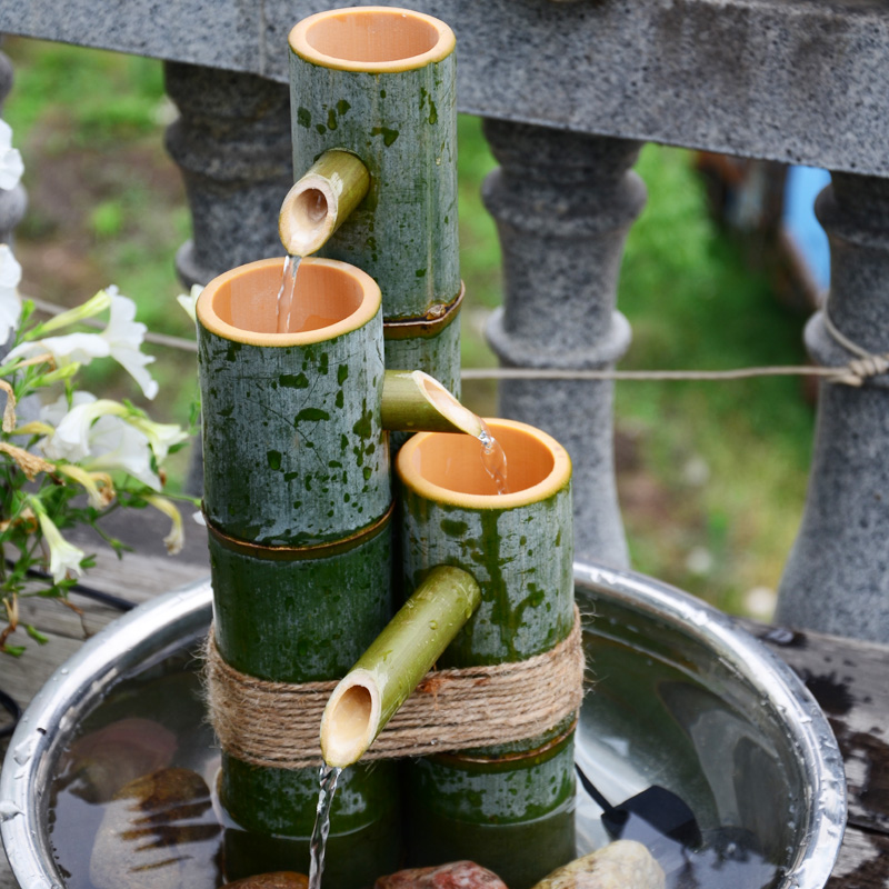 立式三根竹流水器　新鲜老楠竹手工制作　适合扁平较浅鱼缸 家居饰品 装饰摆件 原图主图