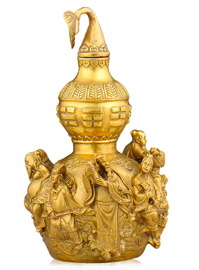 普生缘铜葫芦黄铜葫芦摆件八仙葫芦开盖空心开口葫芦八仙过海