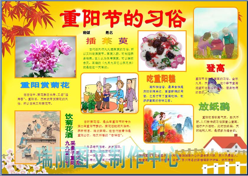 重阳节习俗彩色电子小报每逢佳节倍思亲电脑手抄报模板板报223