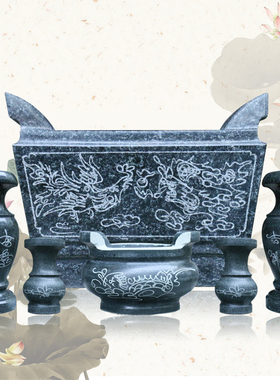 家用石雕祭祀拜佛供佛香炉祠堂香炉花瓶烛台圆形方形石头香炉供奉