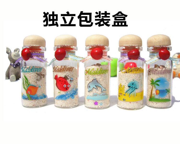 大促销 马尔代夫纪念品 创意礼品木盖沙瓶漂流瓶许愿瓶原单5款/套