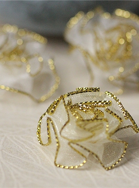 金丝镶边雪纱百褶精致小花朵服装辅料头胸花DIY手工配饰5元6枚