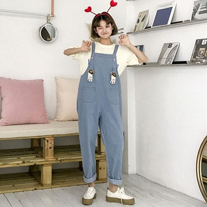 韩版宽松牛仔裤背带裤