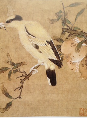 工笔画底稿宋毛益榴枝黄鸟图白描7#打印稿毛笔勾线宣纸稿有步骤图