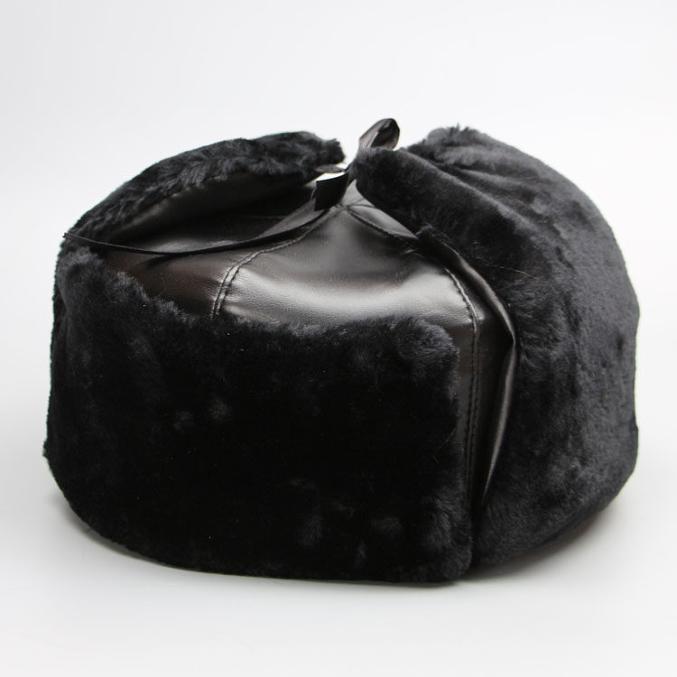 黑皮帽冬季棉帽雷锋帽皮棉帽护耳帽保暖户外安全帽老人帽滑雪帽子