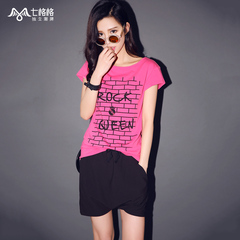 Seven space space OTHERMIX rocker letters printed short sleeves round neck t shirt women