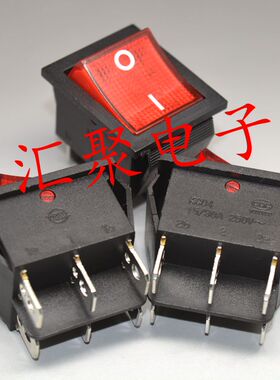ZX中讯船型开关 翘板电源开关KCD4红色带灯6脚2档15A/250V