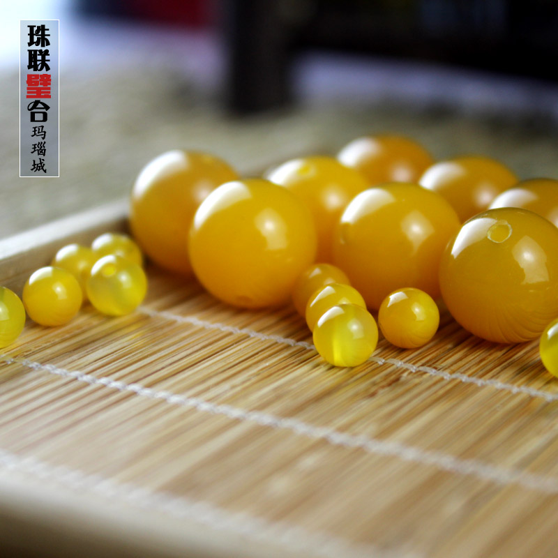 手工DIY阜新天然黄色玛瑙大号散珠子配件手链正品念珠女士款