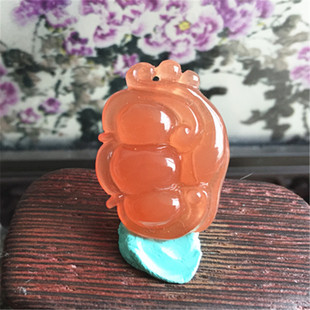 天然川料南红玛瑙如意豆吊坠雕件 水红玉石雕刻挂饰项坠