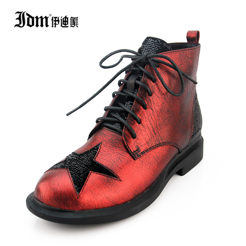 edm 2015伊迪美欧美新品真皮擦色羊皮女单鞋欧美骑士女鞋