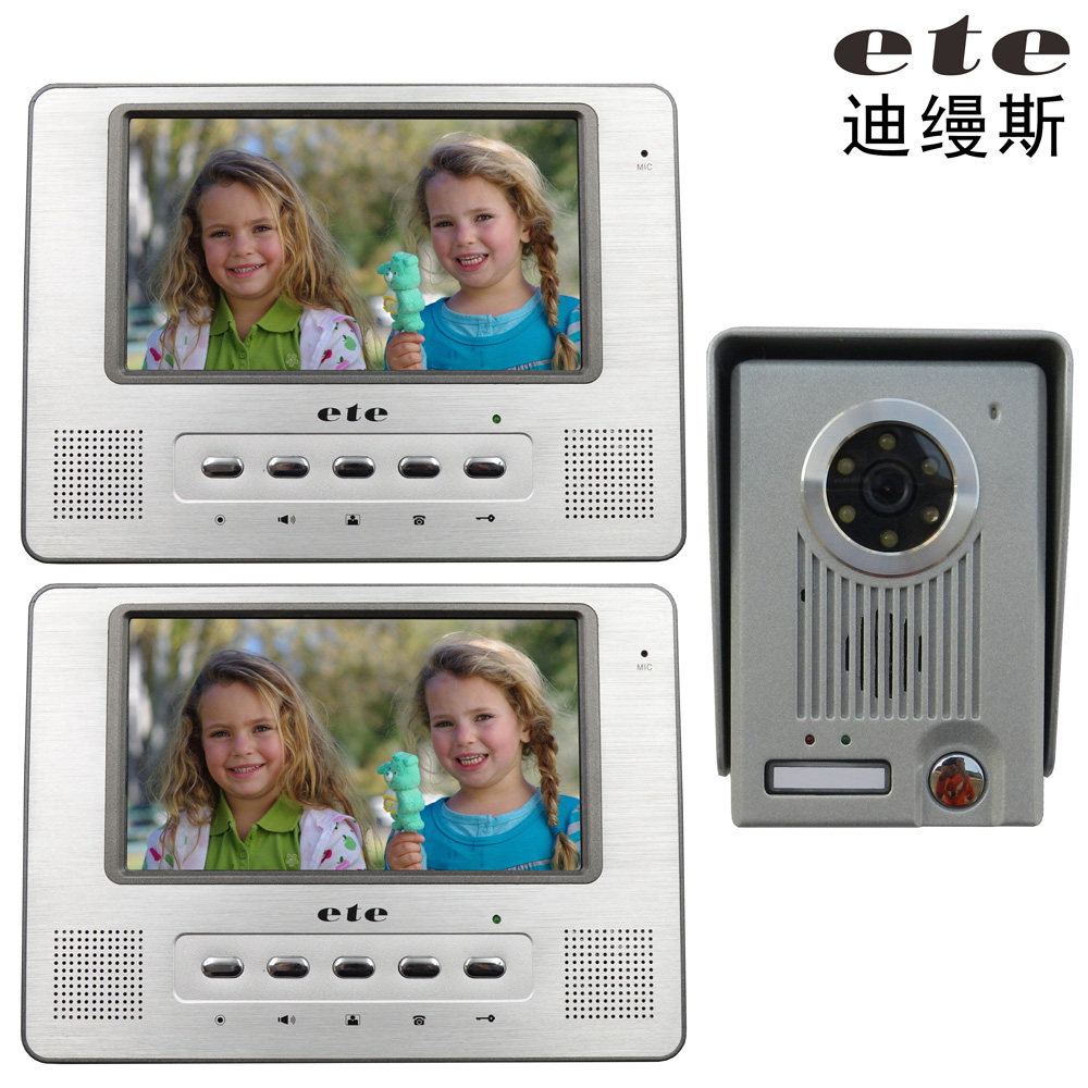 正品ete 7寸彩色可视对讲门铃 1拖2楼宇可视门铃  T-708C2+06C