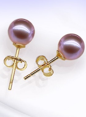 10-11mm天然紫色珍珠耳钉正圆简约气质款925银针 特价包邮