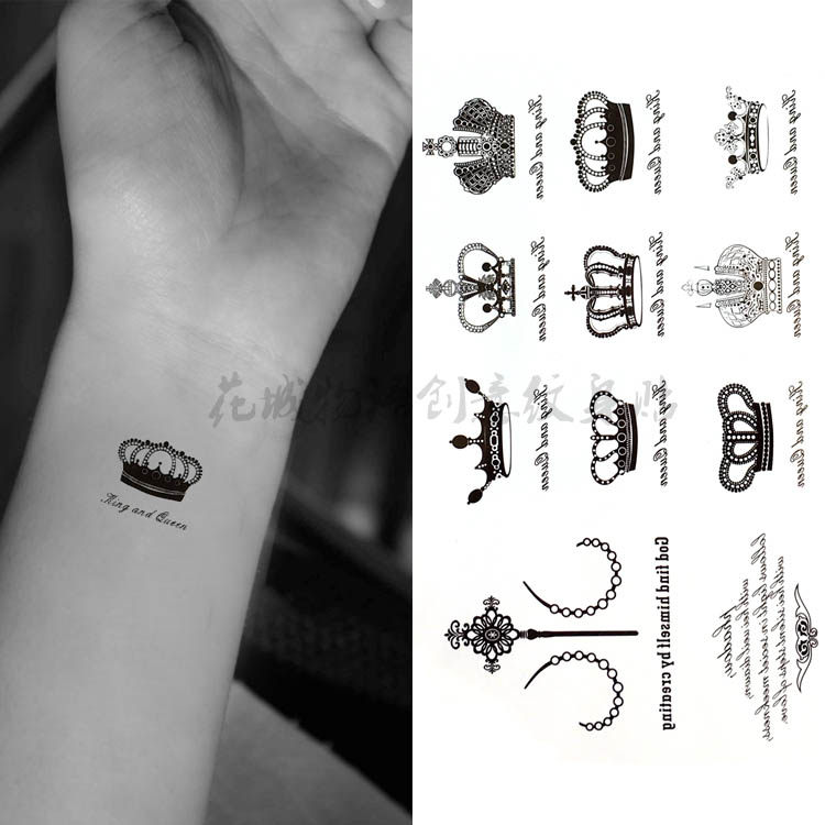 新款黑白皇冠英文字母 防水纹身贴情侣款女款 手腕脚踝贴可爱逼真