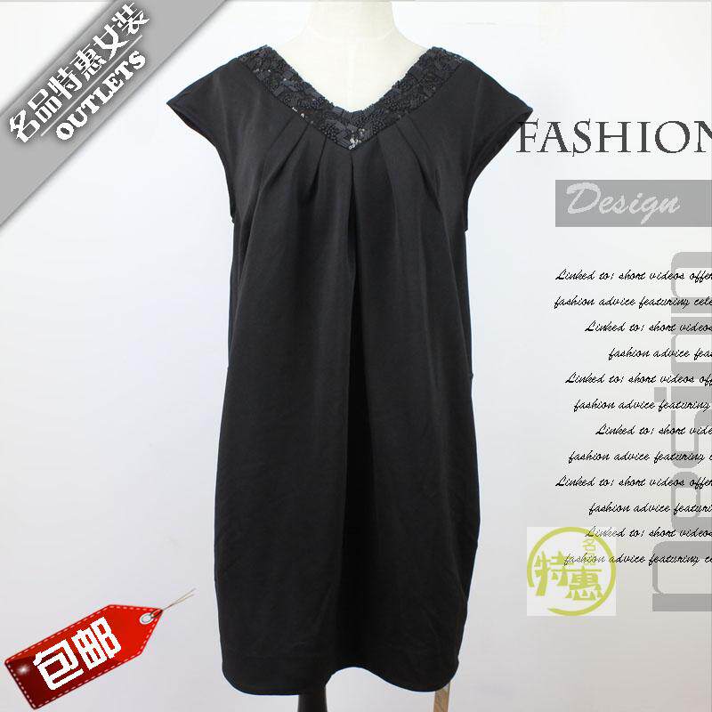 尾货批发any-all必然春秋装专柜正品品牌折扣女装钉珠无袖连衣裙