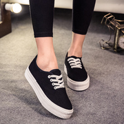 Korea mail white shoe low pointed toes canvas shoes with casual female thick-soled platform shoes Korean wave