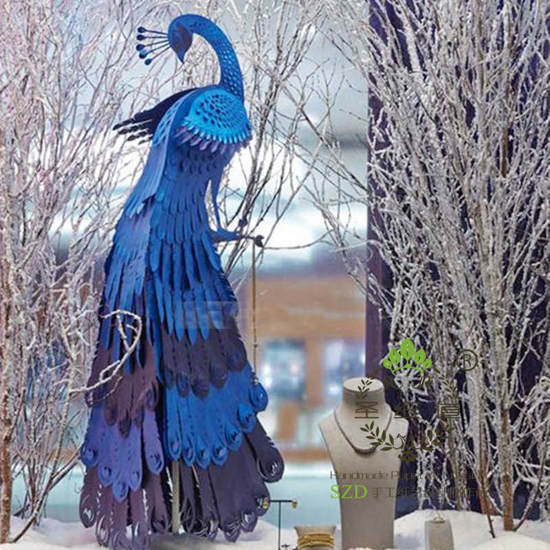 sk039圣纸道大型手工定制纸艺公司店铺橱窗美陈装饰设计 道具孔雀