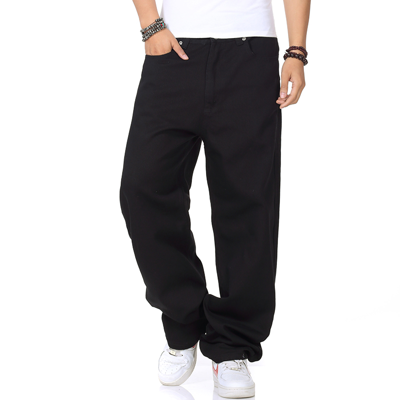 男士大码宽松直筒牛仔裤 嘻哈滑板休闲肥佬裤潮 潮流时尚纯色长裤