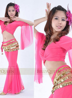 精品 肚皮舞服装广场舞团体表演练习上衣超柔网纱蝴蝶袖 性感飘逸