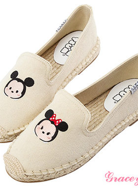 Disney collection by Grace gift☆Tsum Tsum不對稱電繡麻編鞋
