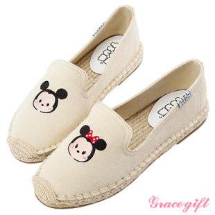 Disney collection by Grace gift☆Tsum Tsum不對稱電繡麻編鞋