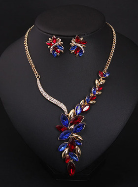 欧美混色水滴女人礼服舞台项链