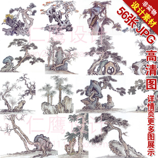 高清国画水墨画古树画稿JPG格式素材(3400x2400相素,300dpi)LP18