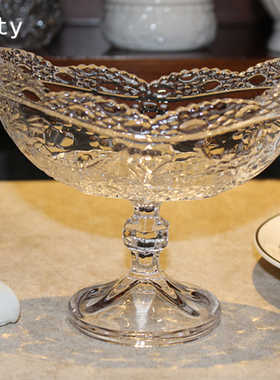 Glass City欧式创意加底干果盘水果盘无铅玻璃果盘蛋糕点心沙拉盘