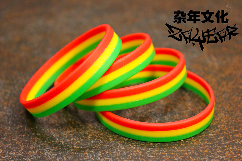 【杂年文化】牙买加雷鬼reggae红黄绿街舞朋克拼色硅胶手圈手环
