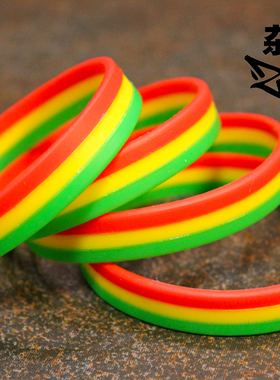 【杂年文化】牙买加雷鬼reggae红黄绿街舞朋克拼色硅胶手圈手环
