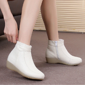 高帮女靴牛筋底舒适女短靴医院工作鞋 2023冬款 真牛皮白色护士棉鞋