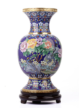 15寸北京景泰蓝花瓶掐丝铜胎珐琅乔迁书房家居外事商务礼品摆件