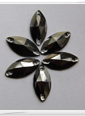 双孔马眼手缝钻 台湾亚克力平底钻婚纱 diy材料饰品7x15mm 枪黑色