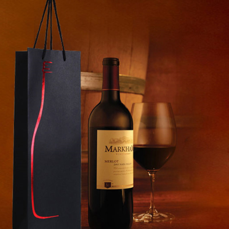 进口黑卡纸红酒袋纸袋 礼品袋 手拎袋单支双支古酒瓶酒袋12个/包