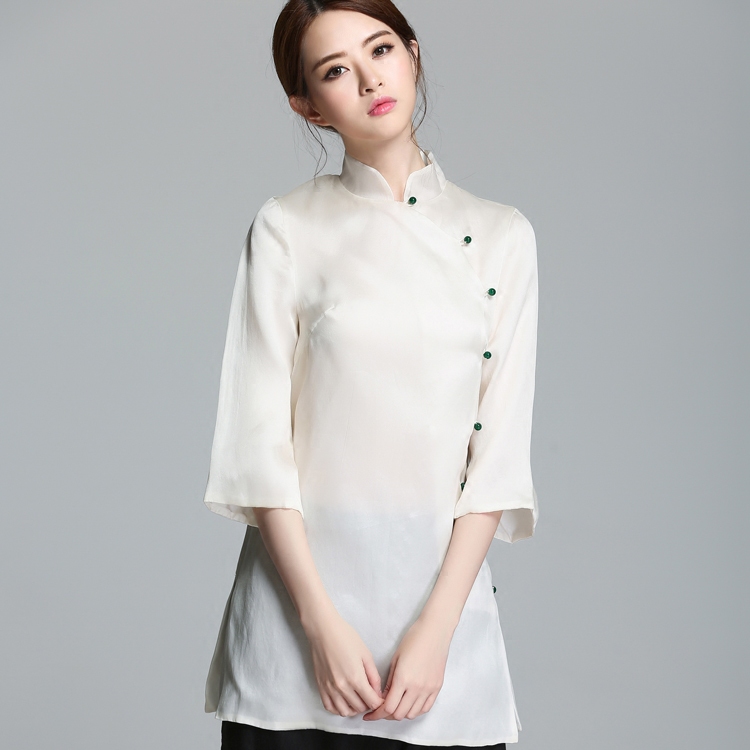 私府典藏新款高端定制旗袍上衣 真丝绡锻上装复古改良版旗袍女装