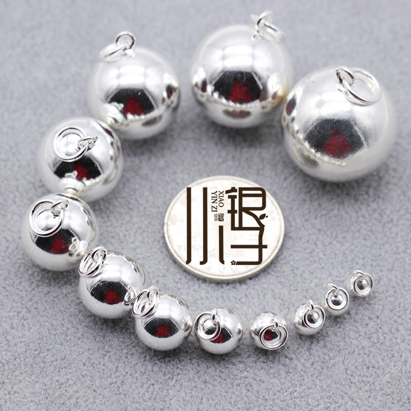 S925纯银光面光珠吊球坠 圆球银球哑铃挂坠DIY手链项链银饰品配件