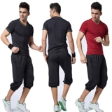 Летние эластичные штаны для спортзала для тренировок, быстросохнущий спортивный комплект, короткий рукав, в обтяжку